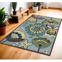 Photo of Blue and Green Floral Hand Carved Handmade Area Rug