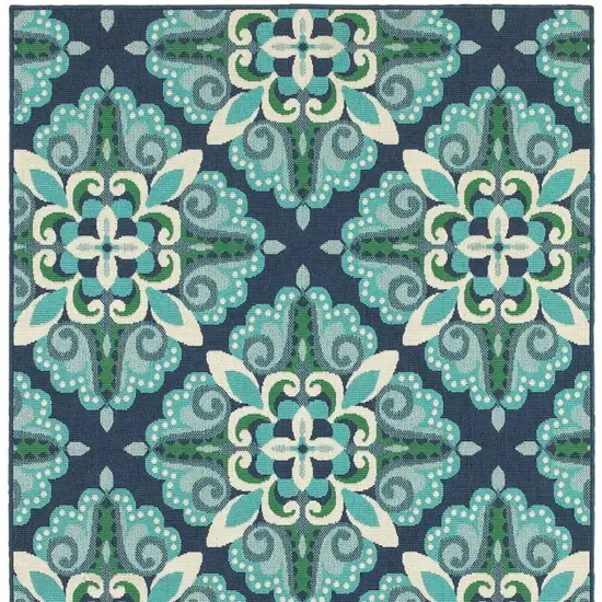 Blue and Green Floral Indoor Outdoor Area Rug Photo 5