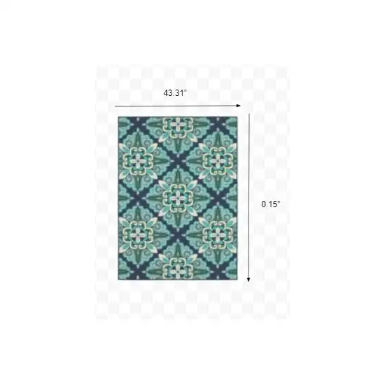 Blue and Green Floral Indoor Outdoor Area Rug Photo 2