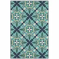 Photo of Blue and Green Floral Indoor Outdoor Area Rug