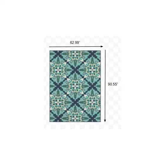 Blue and Green Floral Indoor Outdoor Area Rug Photo 5