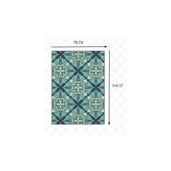 Blue and Green Floral Indoor Outdoor Area Rug Photo 2