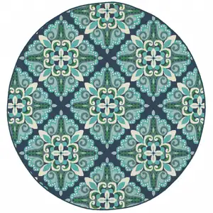 Photo of Blue and Green Floral Indoor Outdoor Area Rug