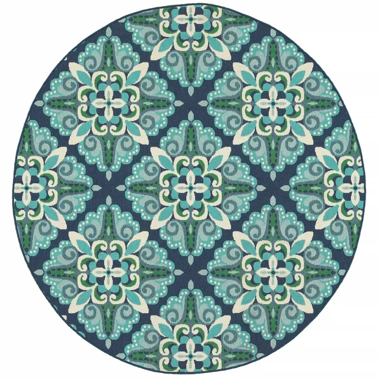 Blue and Green Floral Indoor Outdoor Area Rug Photo 1