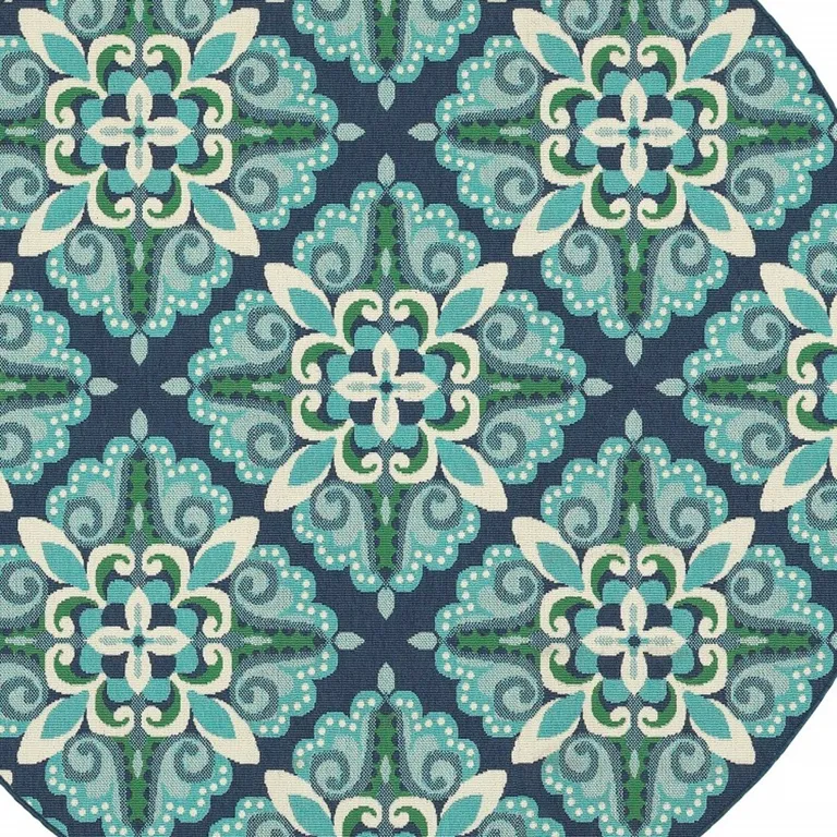 Blue and Green Floral Indoor Outdoor Area Rug Photo 3