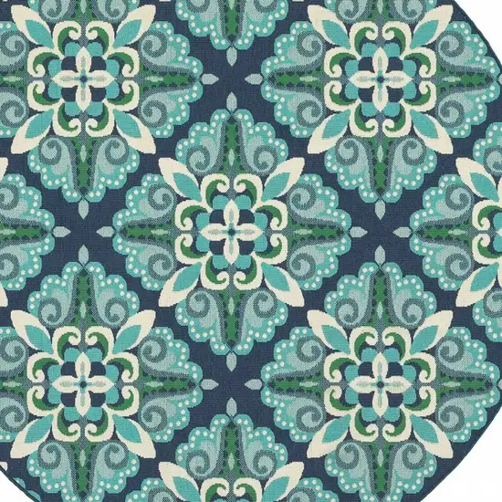 Blue and Green Floral Indoor Outdoor Area Rug Photo 4