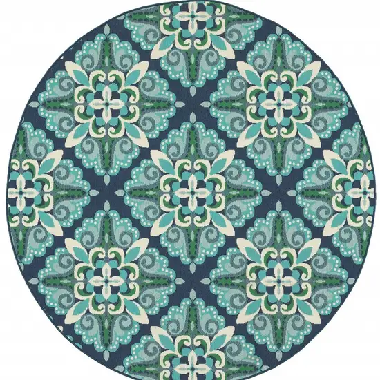 Blue and Green Floral Indoor Outdoor Area Rug Photo 5