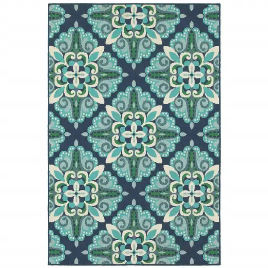 Blue and Green Floral Indoor Outdoor Area Rug Photo 4