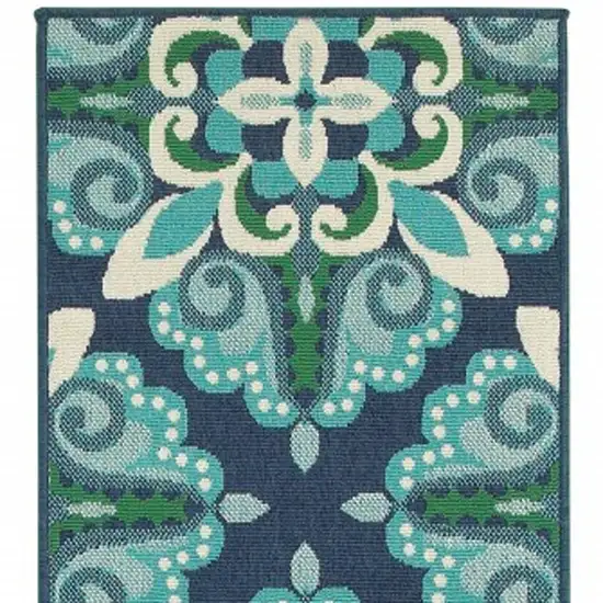 Blue and Green Floral Indoor Outdoor Runner Rug Photo 7