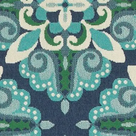 Blue and Green Floral Indoor Outdoor Runner Rug Photo 6