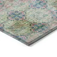 Photo of Blue and Green Floral Medallion Washable Non Skid Indoor Outdoor Area Rug