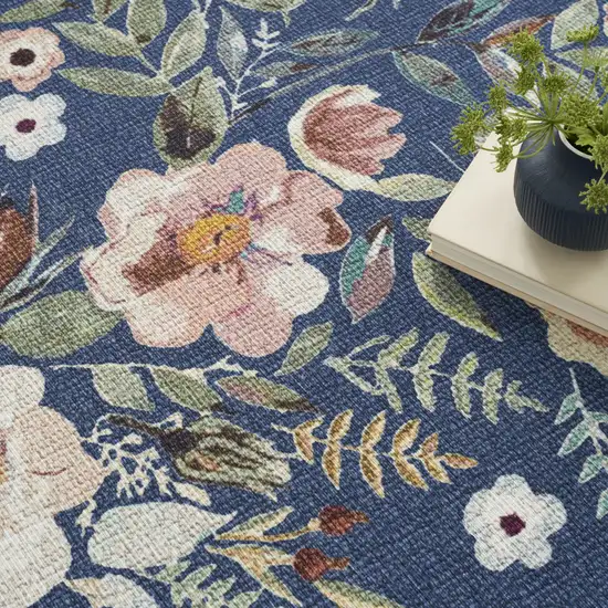 Blue and Green Floral Power Loom Washable Non Skid Area Rug Photo 8