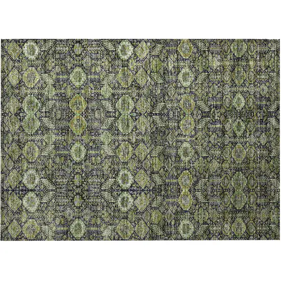 Blue and Green Floral Washable Non Skid Indoor Outdoor Area Rug Photo 4