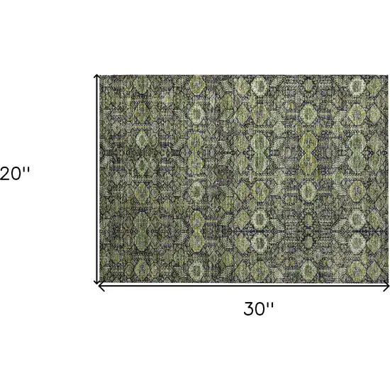 Blue and Green Floral Washable Non Skid Indoor Outdoor Area Rug Photo 3