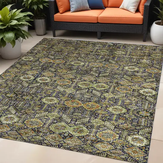 Blue and Green Floral Washable Non Skid Indoor Outdoor Area Rug Photo 1