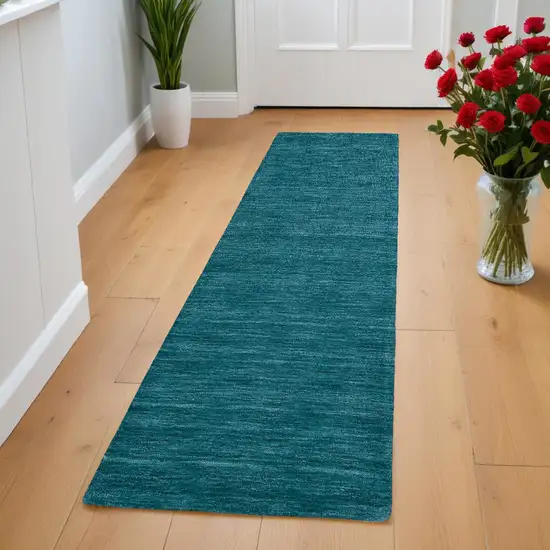 Blue and Green Hand Woven Runner Rug Photo 1