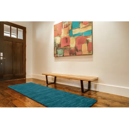 Blue and Green Hand Woven Runner Rug Photo 5