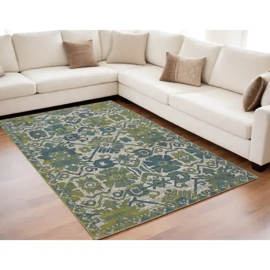 Blue and Green Oriental Power Loom Area Rug Photo 1