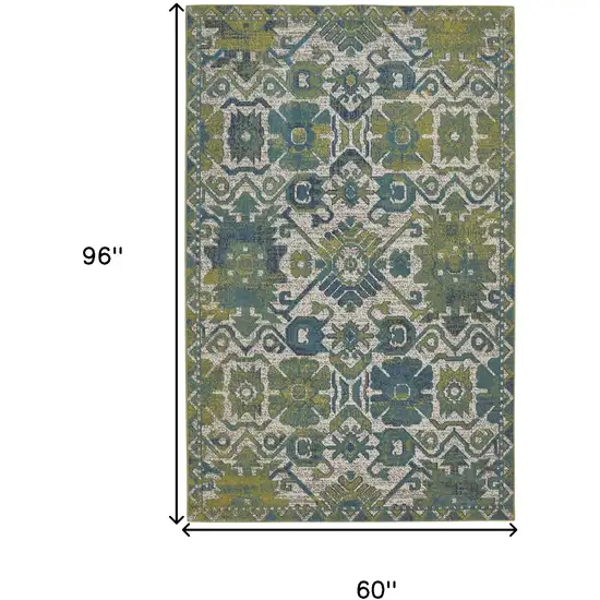 Blue and Green Oriental Power Loom Area Rug Photo 3