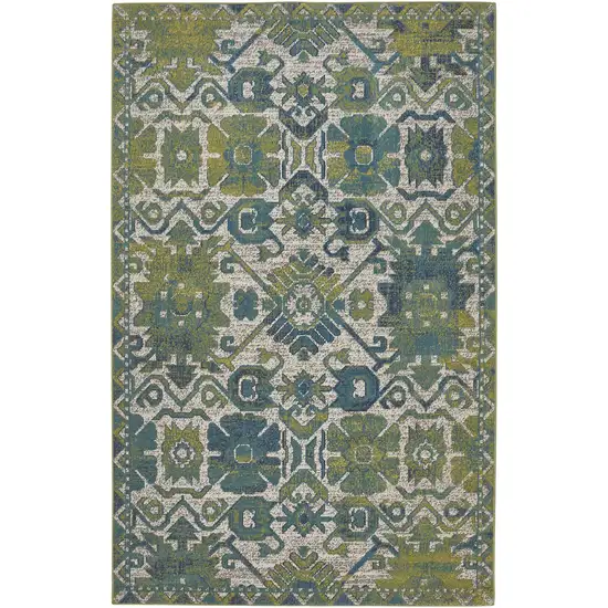 Blue and Green Oriental Power Loom Area Rug Photo 5