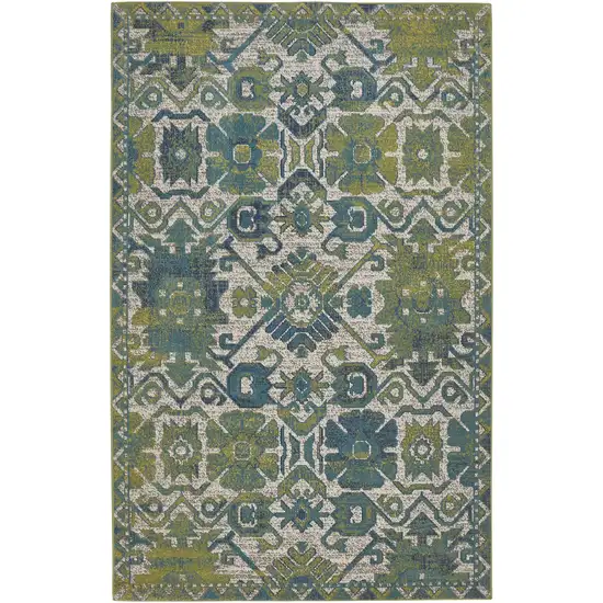 Blue and Green Oriental Power Loom Area Rug Photo 2