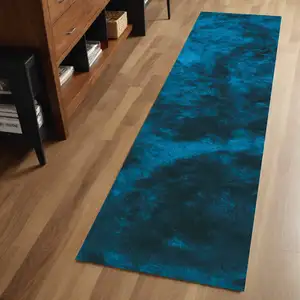 Photo of Blue and Green Shag Hand Tufted Runner Rug