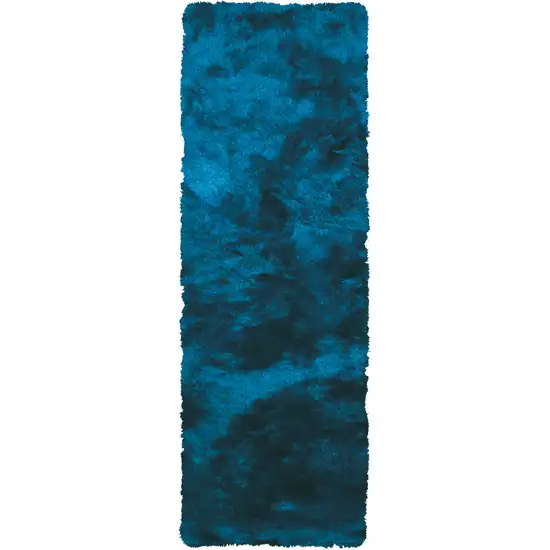 Blue and Green Shag Hand Tufted Runner Rug Photo 2