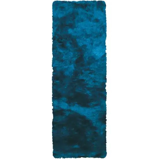 Blue and Green Shag Hand Tufted Runner Rug Photo 4