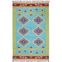 Photo of Blue and Green Southwestern Handmade Area Rug With Fringe