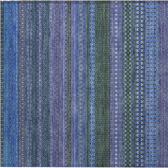 Blue and Green Striped Washable Non Skid Indoor Outdoor Area Rug Photo 7