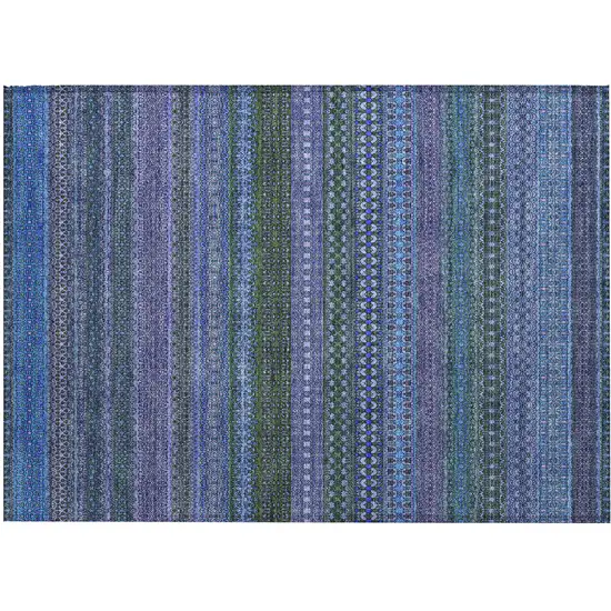 Blue and Green Striped Washable Non Skid Indoor Outdoor Area Rug Photo 2