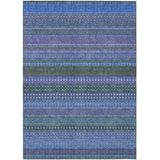 Blue and Green Striped Washable Non Skid Indoor Outdoor Area Rug Photo 2