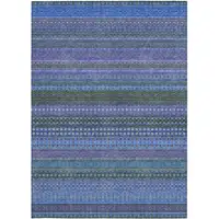 Photo of Blue and Green Striped Washable Non Skid Indoor Outdoor Area Rug