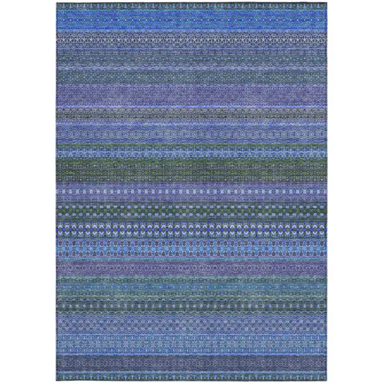 Blue and Green Striped Washable Non Skid Indoor Outdoor Area Rug Photo 4