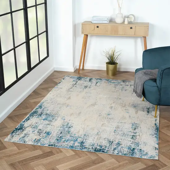 Blue and Ivory Abstract Area Rug Photo 8