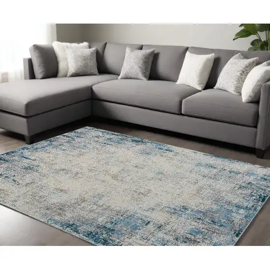 Blue and Ivory Abstract Area Rug Photo 1