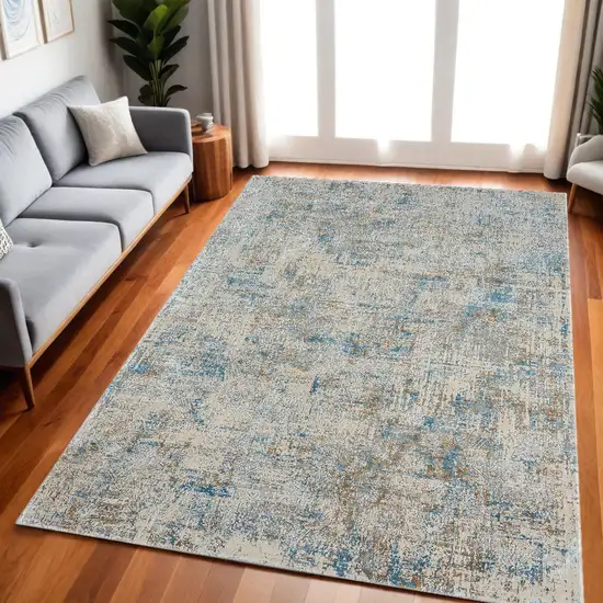 Blue and Ivory Abstract Area Rug Photo 1