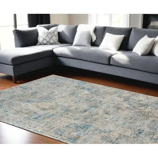 Blue and Ivory Abstract Area Rug Photo 1