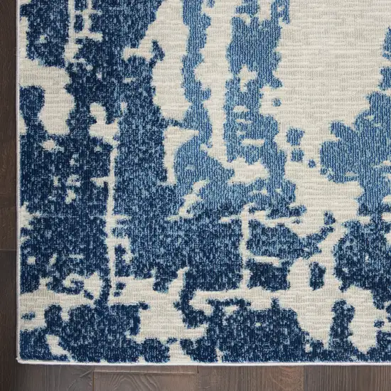 Blue and Ivory Abstract Distressed Non Skid Area Rug Photo 7