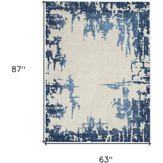 Blue and Ivory Abstract Distressed Non Skid Area Rug Photo 3