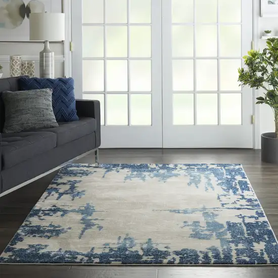 Blue and Ivory Abstract Distressed Non Skid Area Rug Photo 6