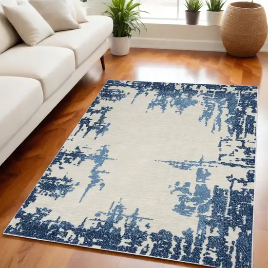 Blue and Ivory Abstract Distressed Non Skid Area Rug Photo 1