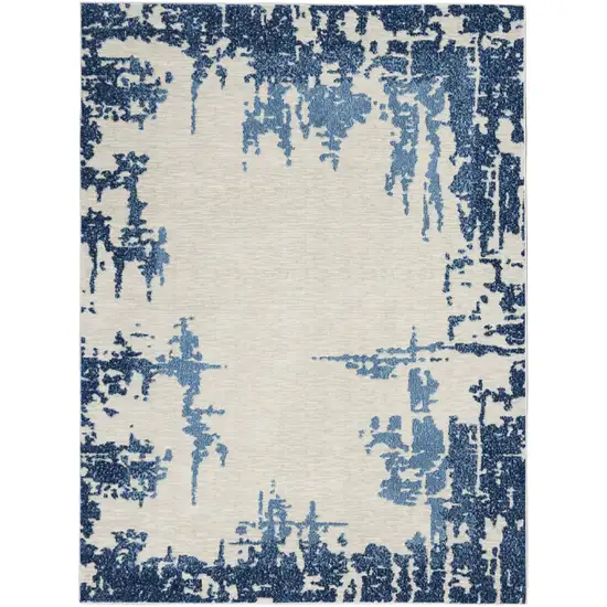 Blue and Ivory Abstract Distressed Non Skid Area Rug Photo 2