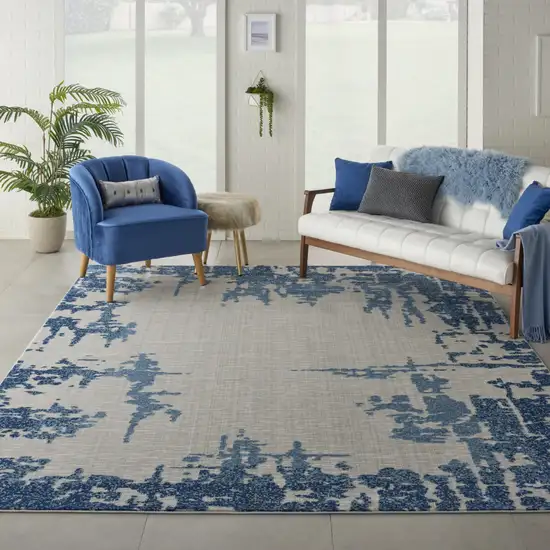 Blue and Ivory Abstract Distressed Non Skid Area Rug Photo 7