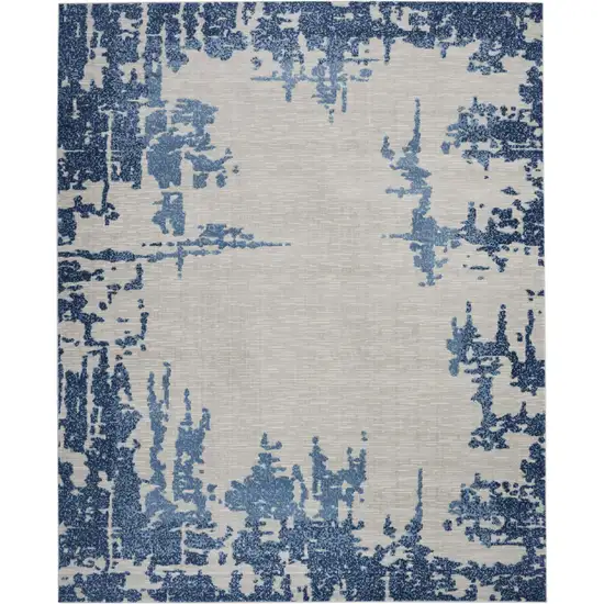 Blue and Ivory Abstract Distressed Non Skid Area Rug Photo 2