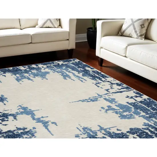 Blue and Ivory Abstract Distressed Non Skid Area Rug Photo 1