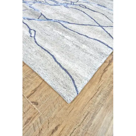 Blue and Ivory Abstract Hand Tufted Area Rug Photo 9