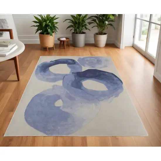 Blue and Ivory Abstract Hand Tufted Area Rug Photo 1