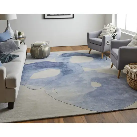 Blue and Ivory Abstract Hand Tufted Area Rug Photo 8