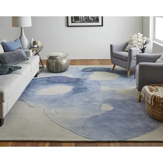 Blue and Ivory Abstract Hand Tufted Area Rug Photo 9